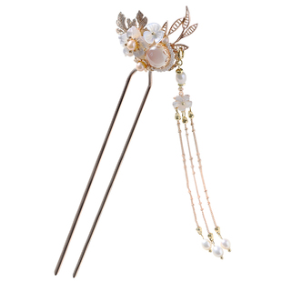 青雀记发簪步摇发钗汉服配饰u型头饰簪子发饰流苏订婚新娘龙葵粉