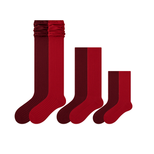 安克拉红色袜子女款马年本命年过膝长筒袜小腿袜新年秋冬中筒袜子