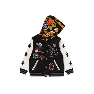 BAPE童装26年春夏多图案印花徽章鲨鱼连帽棒球服夹克外套009403Q