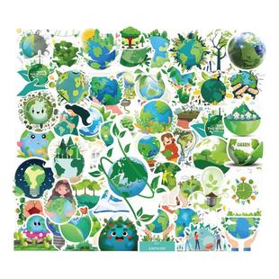 50张绿色环保保护地球爱护环境贴纸DIY墙面桌面门窗玻璃书架行李箱手机电脑充电宝水杯手账素材造景防水贴纸