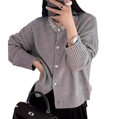 大码胖mm镶砖针织衫加厚毛衣外套