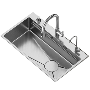 德国拉丝银色压纹厨房水槽大单槽加厚304不锈钢洗碗池套装