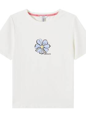 FINITY菲妮迪品牌T恤夏季 简约气质棉质白色圆领时尚短袖上衣