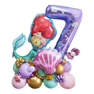 新款美人鱼主题宝宝周岁生日派对美人鱼紫色数字场景布置客厅装饰