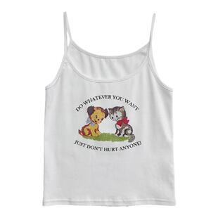 eihey诶嘿夏季休闲百搭甜美复古卡通印花短款露脐修身吊带背心女