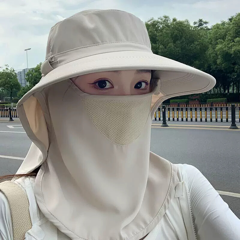 全方位防晒遮阳帽女 五合一冰丝大帽簷帽 夏季户外抗紫外线护颈帽图片