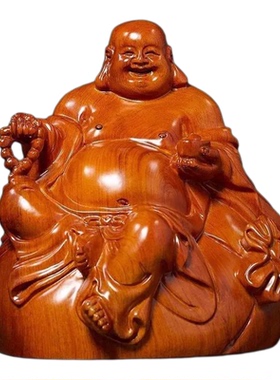 花梨实木质雕刻弥勒佛像摆件