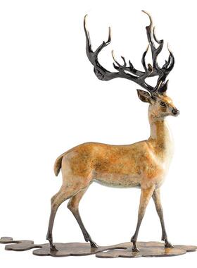 铜鹿摆件老板桌装饰乔迁新居礼品