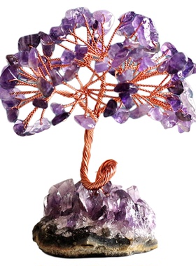 黄粉紫水晶发财树摆件紫晶簇原石