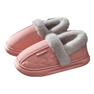 棉拖鞋女款冬季2026新款室内家居防水加厚加绒皮面包跟棉拖女家用
