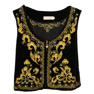 维族舞蹈演出服女修身款秋冬季金丝绒广场舞背心新疆舞蹈马甲短款