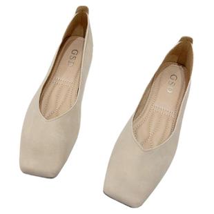 2026春夏季新款鞋子大码法式百搭软皮浅口方头平底杏色豆豆单鞋女