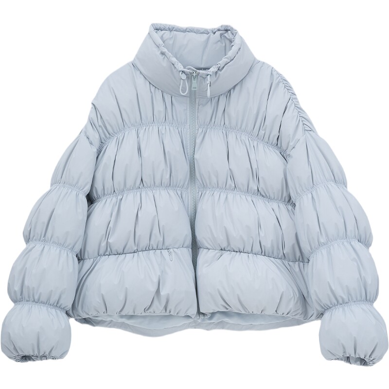 爱居兔花苞短款羽绒服女2025年冬季新款立领防风抗寒泡泡款外套