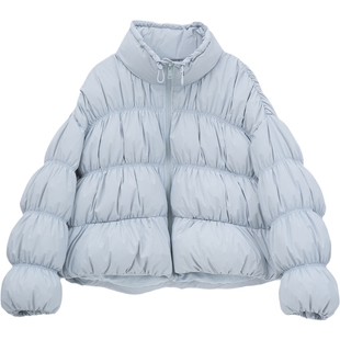 爱居兔花苞短款羽绒服女2025年冬季新款立领防风抗寒泡泡款外套