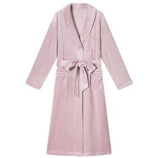 SCHIESSER舒雅26年秋新品女士天鹅绒青果领宽松系带家居睡袍