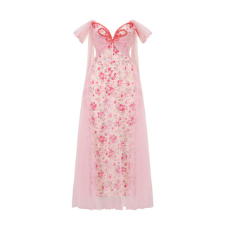 LaceMade 花漾蝶仙 法式仙女裙纱网缎面印花鱼骨连衣裙新品礼服裙