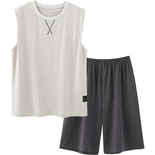 思莉太太睡衣男款夏季纯棉背心短裤休闲可外穿夏天出门男士家居服