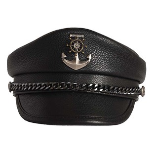 美式哈雷真皮机车帽子男士春秋复古牛皮大力水手海盗船长帽子