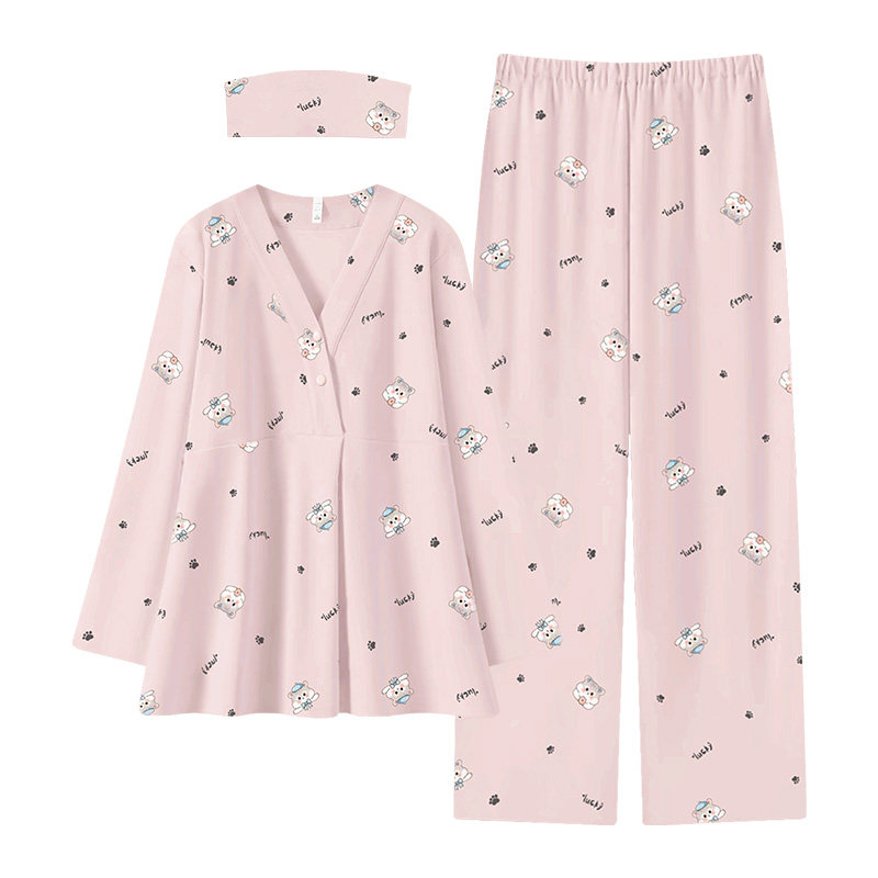 带胸垫月子服A类纯棉哺乳睡衣