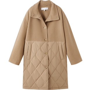 【90%鹅绒】URLAZH有兰冬季新款简约设计感羊毛拼接长款羽绒服女