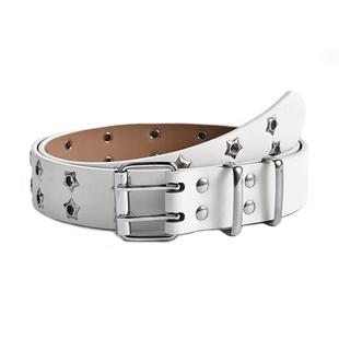 星星多孔美式宽腰带女2025新款裤带牛仔裤设计感小众y2k皮带白色