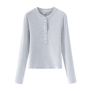 班尼路S&K系列开领罗纹修身打底衫女秋冬新款小个子收腰长袖T恤Q