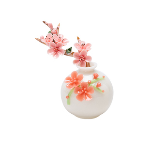 手捏璞玉梅花瓶插花水培桌面摆件陶瓷仿真桂花桃花枝礼盒节日送礼