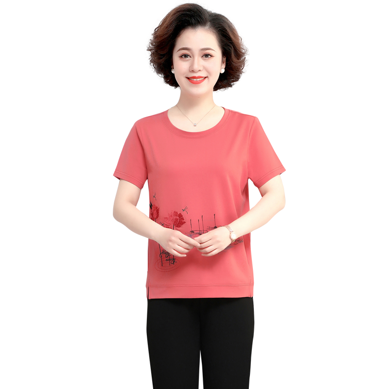 妈妈夏装短袖运动套装中老年人洋气T恤两件套女中年妇女上衣纯棉