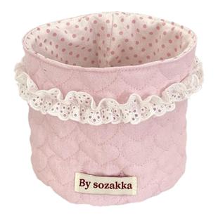 小白兔几 韩系绗缝少女布艺收纳篮桌面收纳整理筐圆筒杂物置物篮