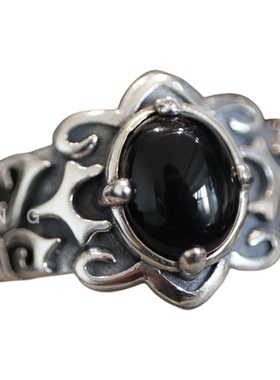 复古925银黑玛瑙开口男戒