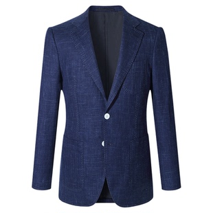 【卓雅系列】1881意大利进口面料藏蓝色单西羊毛丝麻混纺西服男