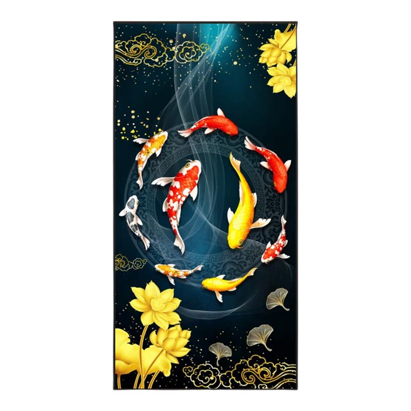 九鱼图玄关装饰画新中式入户正对门走廊过道客厅墙纸壁画