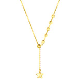 周大生黄18K金项链星光小方糖吊坠Y字链套链锁骨链三八节礼物