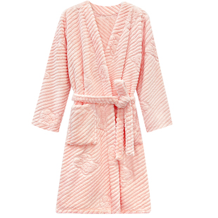 情侣款睡袍睡衣女秋冬加绒加厚珊瑚绒晨袍高级中长款浴袍家居服