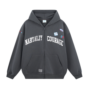 NARTALIY星芒代码做旧字母logo印花彩绣卫衣开衫秋情侣美式短外套