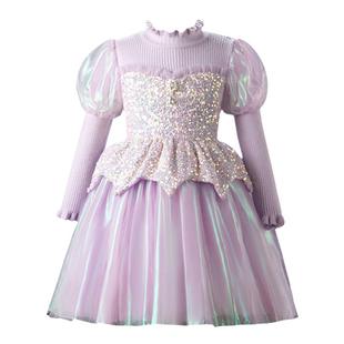公主裙女童秋冬装2025新款针织连衣裙纱裙生日加绒小女孩儿童裙子