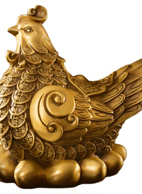 金钱母鸡摆件旺财金蛋生肖鸡三合