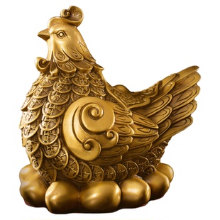 金钱母鸡摆件铜旺财金蛋鸡生肖鸡三合摆件去桃花客厅玄关装饰品