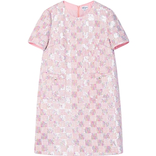 Juicy Couture橘滋连衣裙女2026春季新款粗花呢粉色亮片直筒裙子