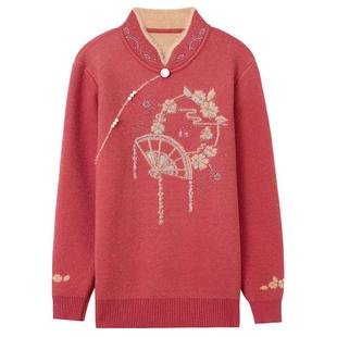 中老年女冬装加厚毛衣洋气妈妈加绒毛衣老年人春秋内搭一体绒上衣