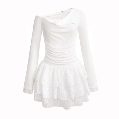 UNIFREEPLUS大码斜肩长袖连衣裙