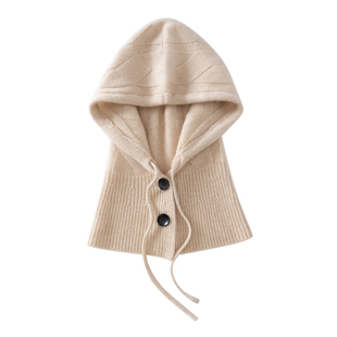 巴拉克拉法帽山羊绒一体连帽女围巾秋冬季加厚针织羊毛保暖围脖帽