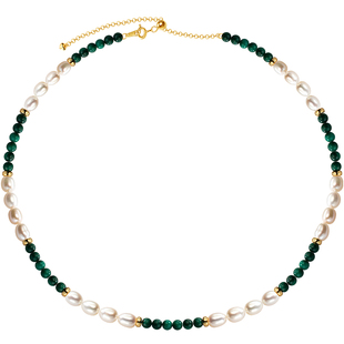 南珠宫新中式 孔雀石淡水珍珠花式项链椭圆女搭配汉服 C-X026SD-J