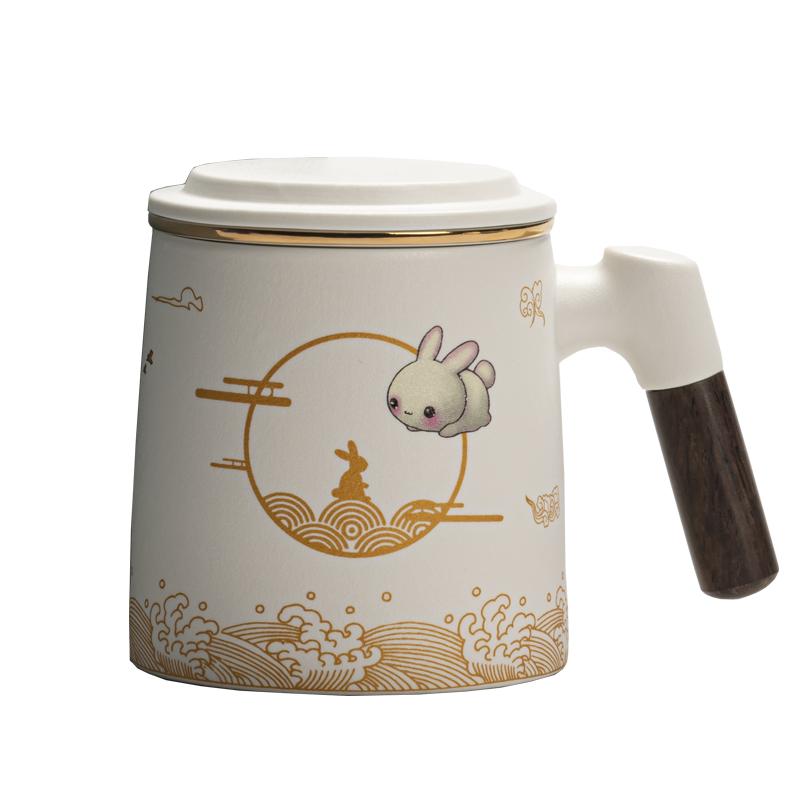 善簡茶杯茶水分離帶蓋過濾陶瓷家用辦公室會議個人水杯大容量定制
