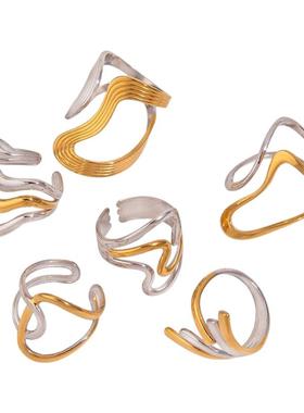 欧美钛钢戒指不掉色女双拼色小众设计指环不锈钢手饰饰品