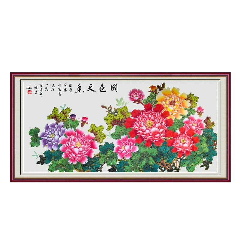 客厅牡丹画高清自粘横款竖款可选