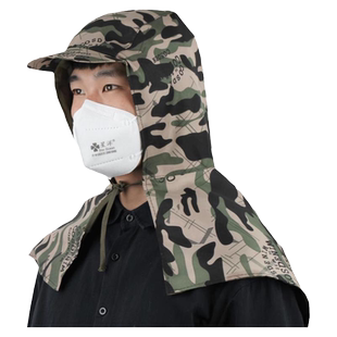 防尘披肩帽男女牛仔布耐用套头系带劳保披风帽防粉尘灰尘搬运工作