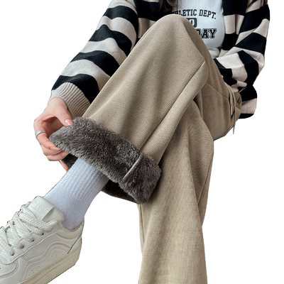 羊羔绒窄版阔腿裤女秋冬加绒加厚