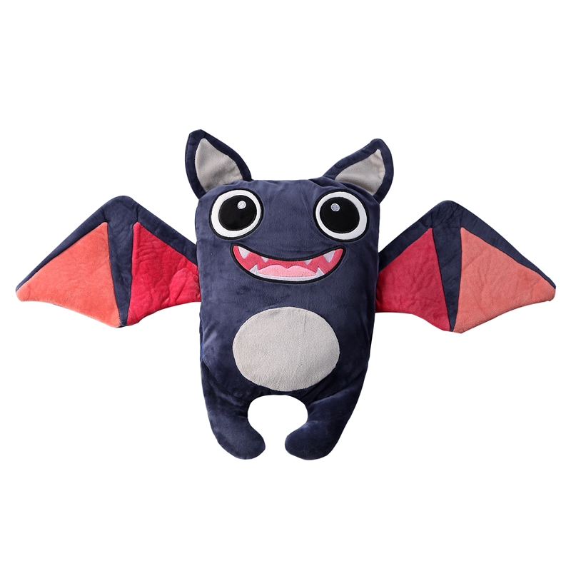 卡通蝙蝠小怪兽抱枕毯汽车办公室靠垫被靠枕抱枕被子两用午休绒毯