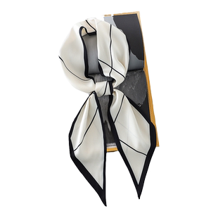 黑白小丝巾女窄长条搭配衬衫西装护颈围脖子领带装饰春秋发带飘带